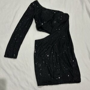 Black Sequin One Shoulder Mini Dress